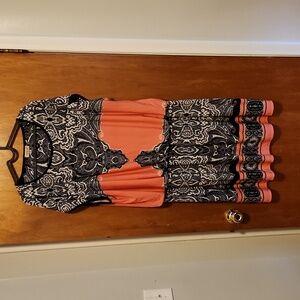 Midi black, white, peach colored dress